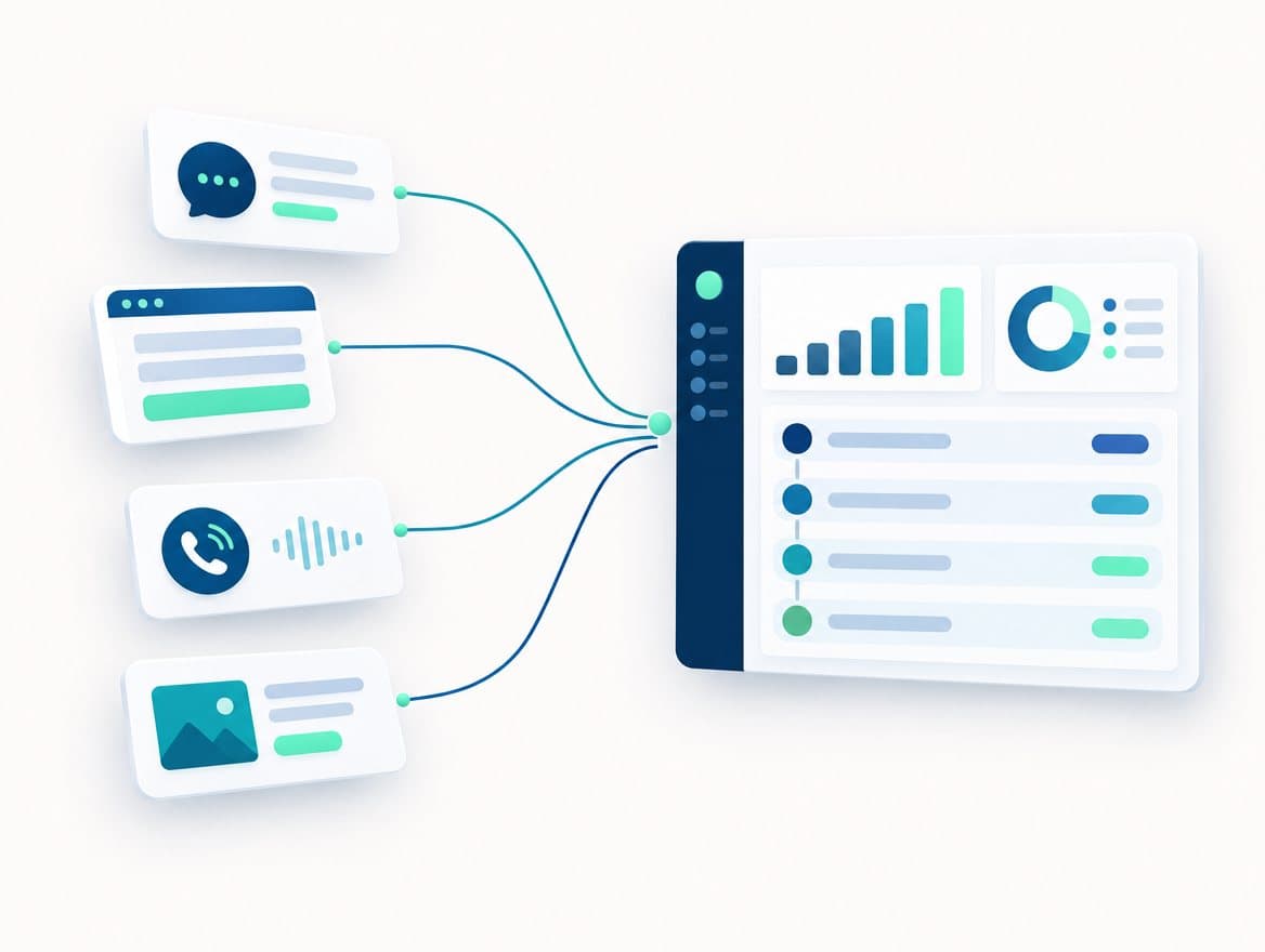 Inquiries from chat, web forms, calls and ads flowing into one sales dashboard